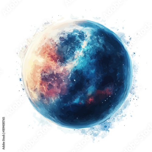 Exoplanet, fantasy semi-realistic artwork, subtle glow, watercolor textures, white background