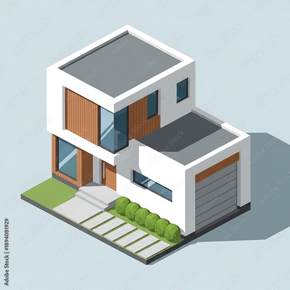 Fototapeta premium Modern white house with garage.