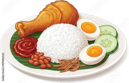 Nasi Lemak: Traditional Malaysian Rice Dish Illustration