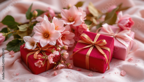 sweet blossoms & velvet gifts subject at the top: sweet blossoms & velvet gifts copy space: sweet blossoms & velvet gifts optimized for photo use: this image features sweet blossoms and velvet gifts