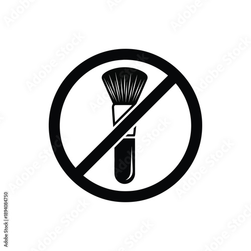Black icon of a makeup brush with a diagonal line through a circle on isolated indicating no makeup allowed