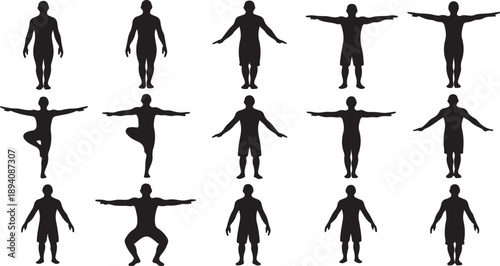 Collection of various human silhouettes in different poses and stances