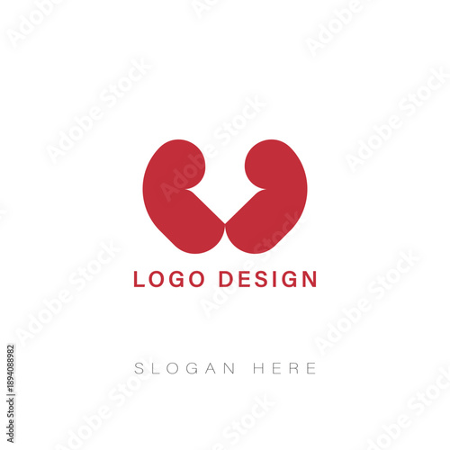 Minimalist Red Symmetrical Logo Design with Organ Kidney or Bicep Muscle Shapes for Medical Healthcare Fitness Branding Professional Human Vitality Graphic Symbol