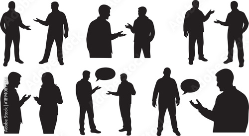 Silhouettes of people talking and communicating in various poses