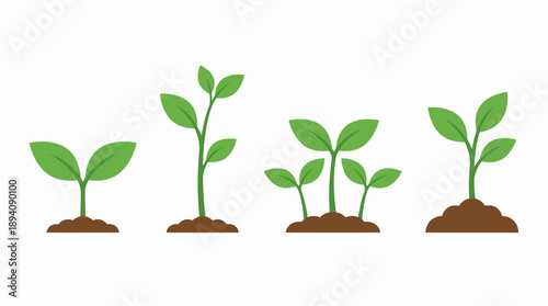 Four green seedlings growing in soil. Spring Vector Packs. EPS Editable