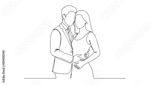 Romantic Embrace A Continuous Line Drawing Capturing the Intimacy of a Couple's Affectionate Hug