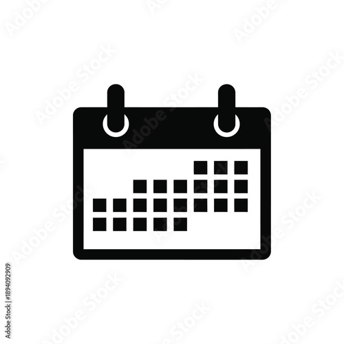 Black and white icon of a hanging calendar on a pure