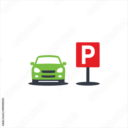 Vector illustration of car parking road sign park. Symbol of parking location zone. Icon of automobile parking roadsign new