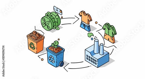 Textile recycling circular economy process illustration.
