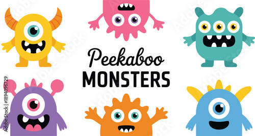 Cute Peekaboo Monster Outline Icons Set  Funny Cartoon Creatures
