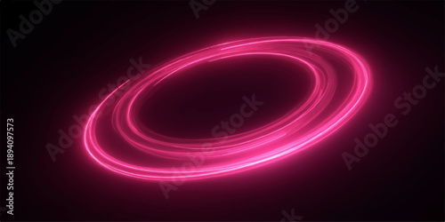 Neon pink energy spiral ring rotating on dark abstract futuristic background