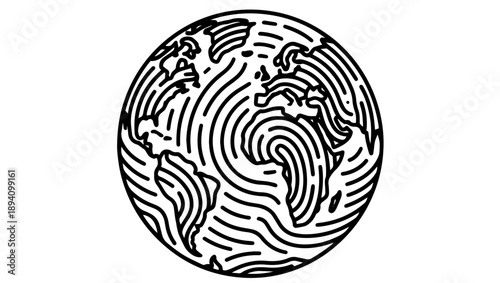 Globe Fingerprint Logo Vector – Global Identity, World Security, Minimal Black and White Icon, globe fingerprint, world fingerprint, global identity, international security, biometric world, 