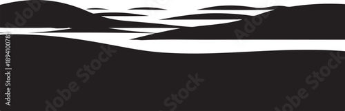 Minimalist black and white landscape with rolling hills scenery