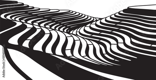 Black and white abstract wavy lines on white background