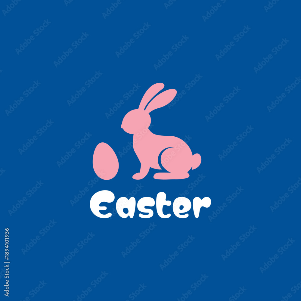 Fototapeta premium Logo for Easter pink bunny with egg Easter holiday