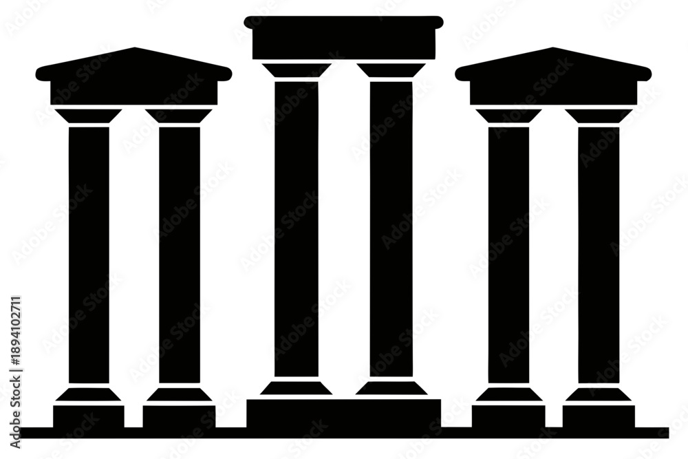 Fototapeta premium Ancient Roman Column Silhouettes Black Vector Icon