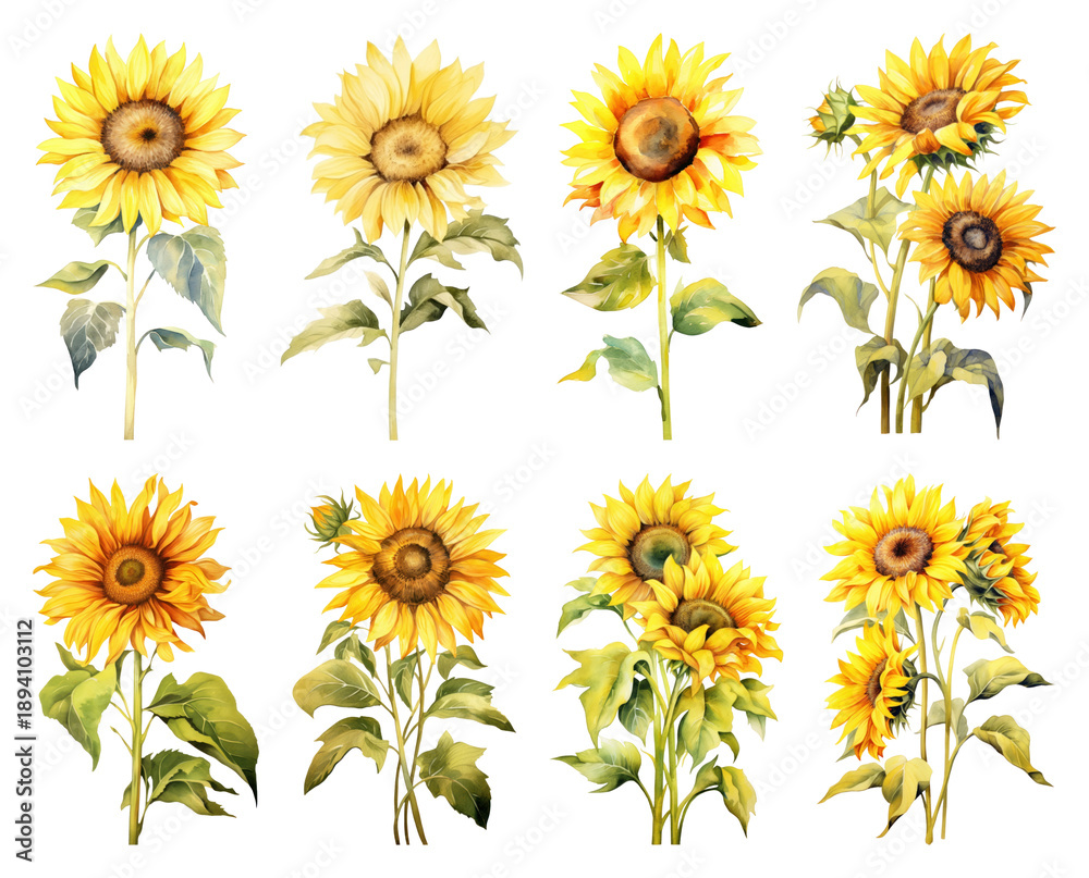 Obraz premium Vibrant watercolor sunflowers illustration.