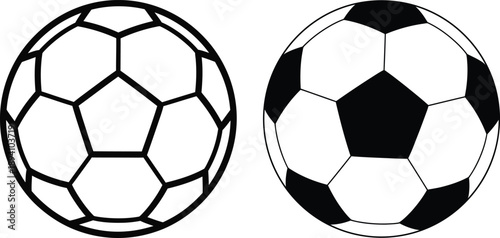 Two black and white soccer balls side by side illustration