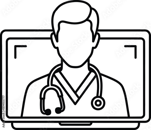 Telemedicine doctor on computer screen with stethoscope