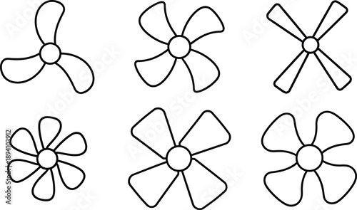 Six different fan blade designs in two rows