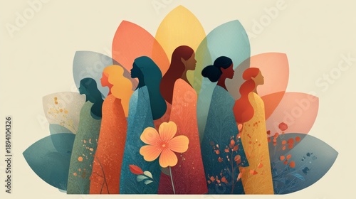 Women unite to celebrate diversity and strength in colorful flower design for Women’s Day