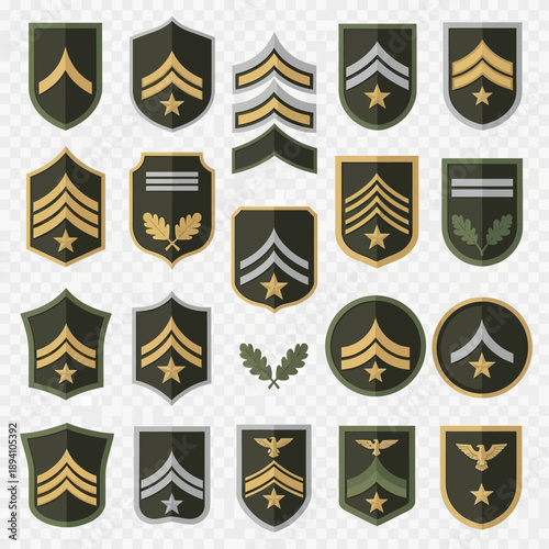 Military Rank Insignia Collection: Army Stripes, Chevrons, and Emblems