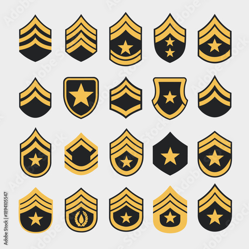 Military Rank Insignia Collection: Stripes, Chevrons, Stars, Shields, Laurel Wreath