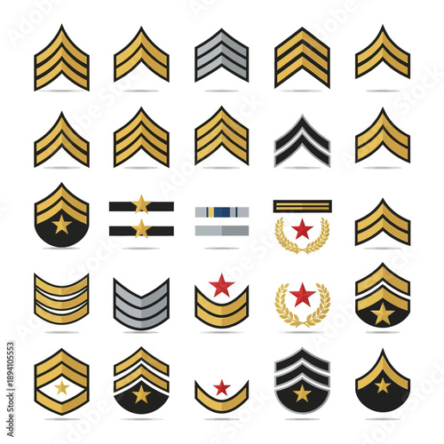 Military Rank Insignia Collection: Chevrons, Stripes, Stars, and Emblems