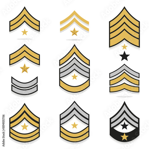 Military Rank Insignia Chevrons and Stars Set - Army Navy Air Force Stripes