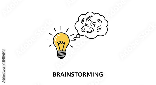 light bulb with thought bubble and arrows for brainstorming ideas