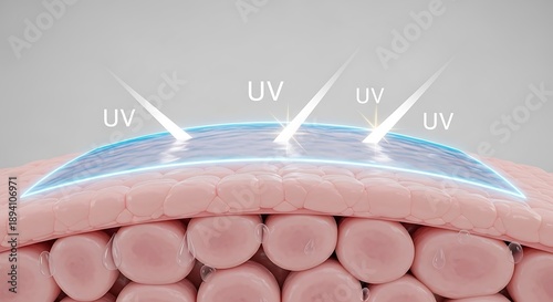 Protective layer on human skin blocks ultraviolet rays for sun protection and skin health