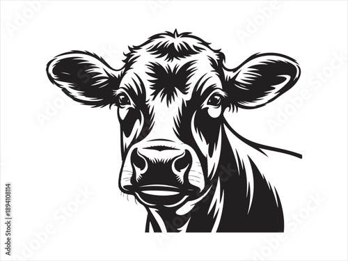 Cute calf head drawing vector, Cow head icon silhouette  Vector Illustration