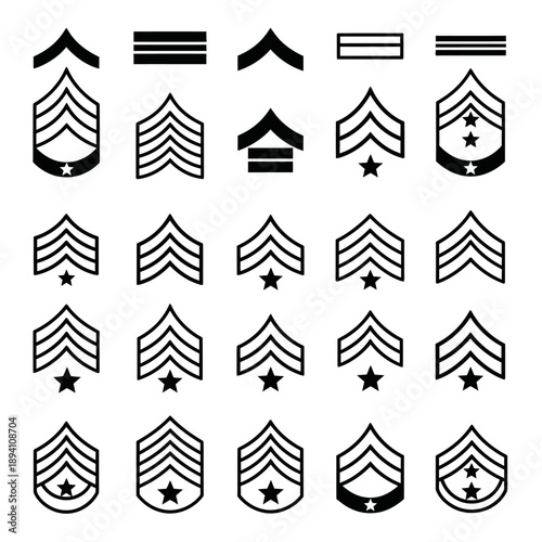 Military Rank Insignia Collection: Chevron Stripes and Stars for Army, Navy, Air Force