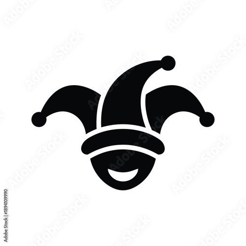 Jester's hat icon with smiling face on white background
