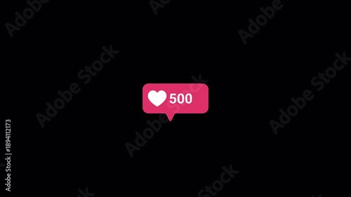 Likes heart counter from 0 to 1000 in red rectangle animation video Perfect to show social network popularity concept. social media like and heart counter increasing up to 1k, 1000 likes animation