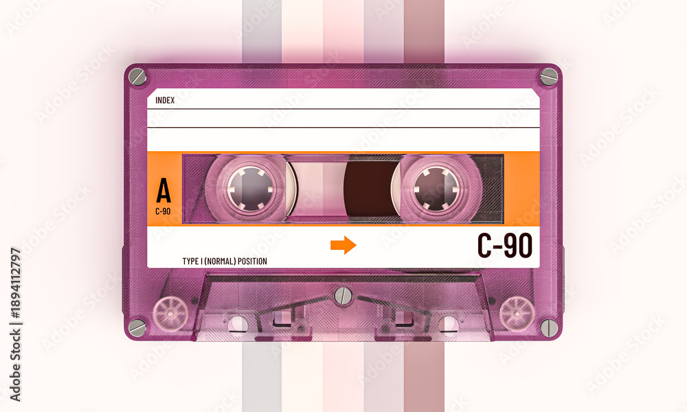 Fototapeta premium Pink purple cassette tape retro 3d