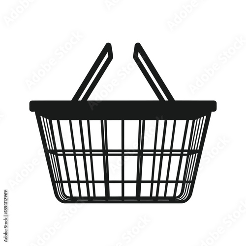 Simple black wire shopping basket icon on white background
