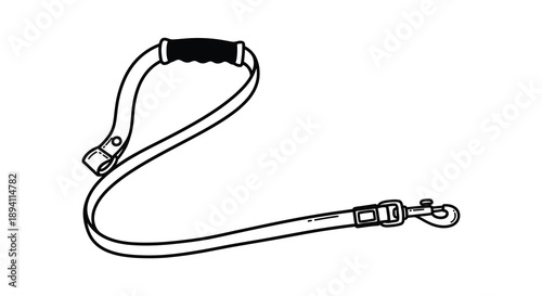A black and white illustration depicts a dog leash with a handle and metal clasp presented as a silhouette high quality