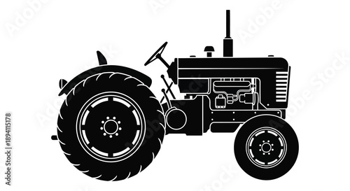 A detailed black silhouette of a vintage farm tractor showcasing its classic design and agricultural heritage silhouette high quality professional modern