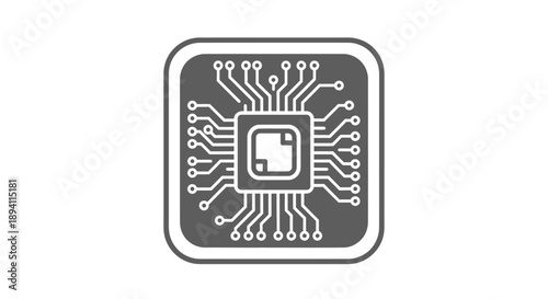 This image displays a stylized processor chip icon representing computing technology.