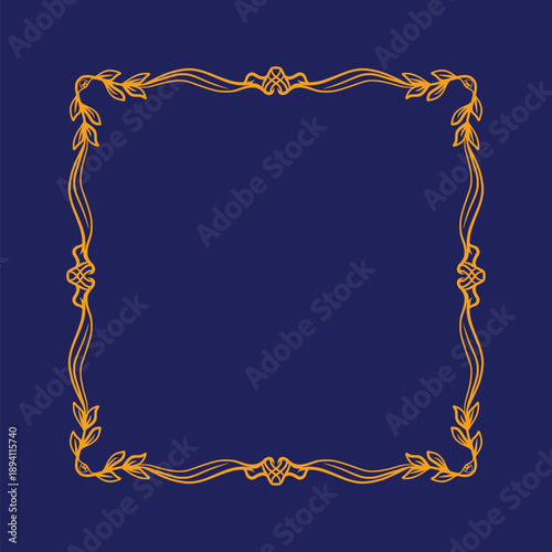 Elegant Golden Decorative Frame Border on Navy Blue Background