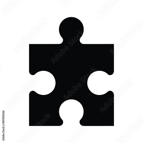 A single black puzzle piece on a white background
