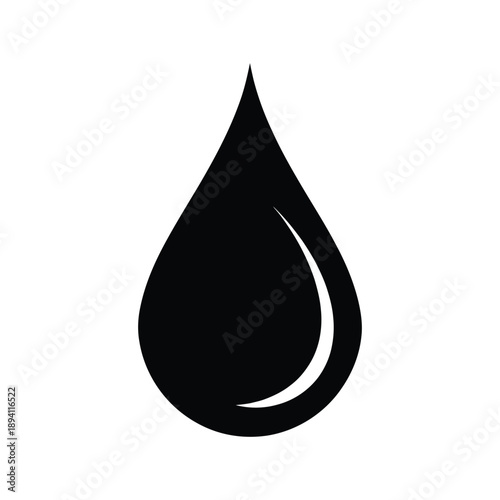 A single black teardrop shape on a white background