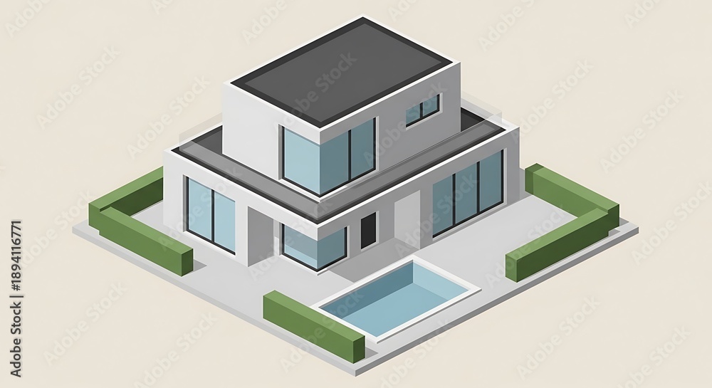 Fototapeta premium Modern house with pool and garden.