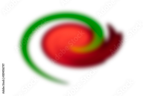 Abstract blurred red and green shape on white background. Defocused minimal abstract background texture. Blur and out of focus concept. Design for wallpaper, banner, poster, header. Copy space