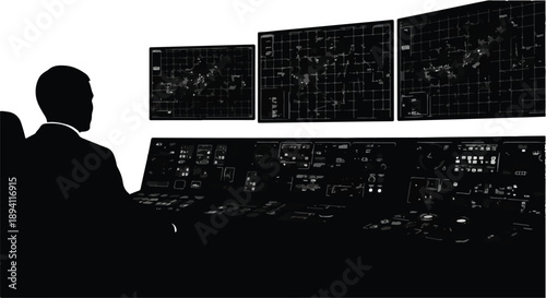 Businessman analyzing financial data on multiple screens in modern office setting at night with cityscape background