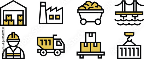 Icon Pack farming, oil rig, shipping, road for Website, Applications and Digital Products
