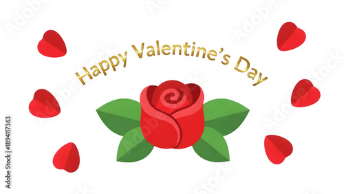 Happy Valentine's Day with beautiful red rose and hearts