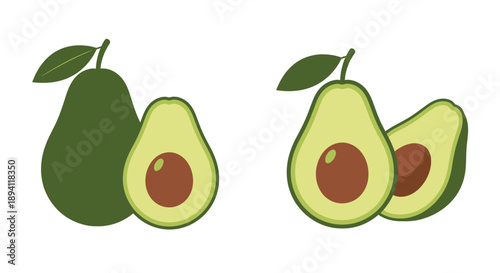 Two avocados one whole one halved and one sliced open