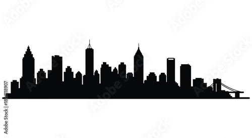 A stark black skyline of new york city buildings and the brooklyn bridge presented in silhouette high quality professional detailed modern